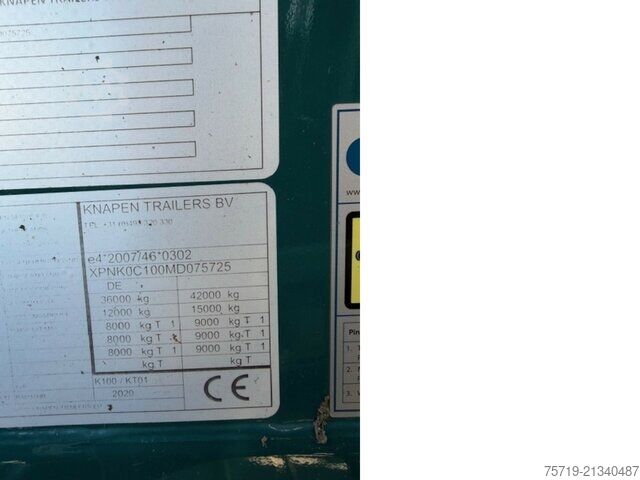 Walking floor semitrailer Knapen K100 / KT01 92m3/10mm/Remote Control