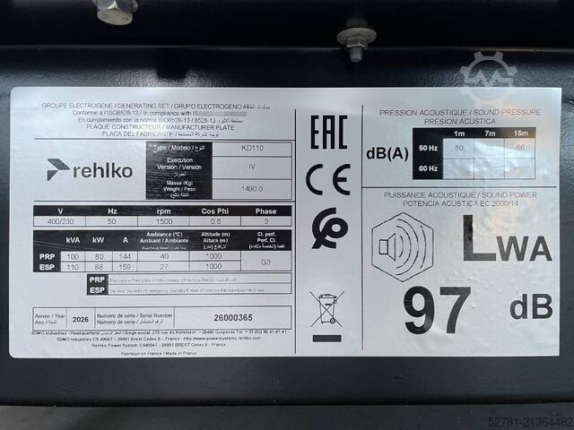 Aggregat Kohler (Rehlko) KD110 - 110 kVA Generator - DPX-17106