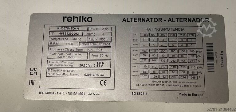 Aggregat Kohler (Rehlko) KD110 - 110 kVA Generator - DPX-17106
