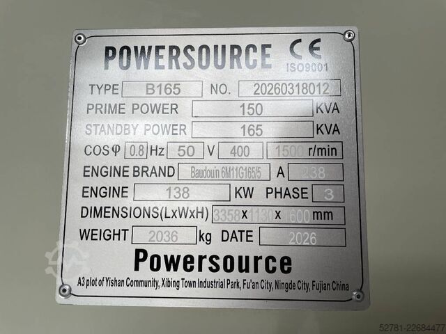 Generator set Baudouin 6M11G165/5 - 165 kVA Generator - DPX-19870
