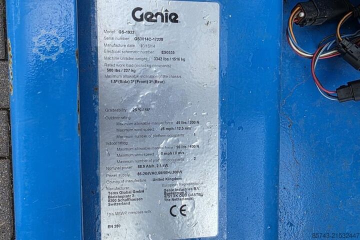 Scherenhebebühne Genie GS1932 Electric, 2026 Batteries, Working Height 7.