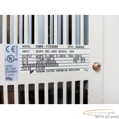 Komponente Yaskawa CIMR - F7C4090 Frequenzumrichter SN:J00191129500002