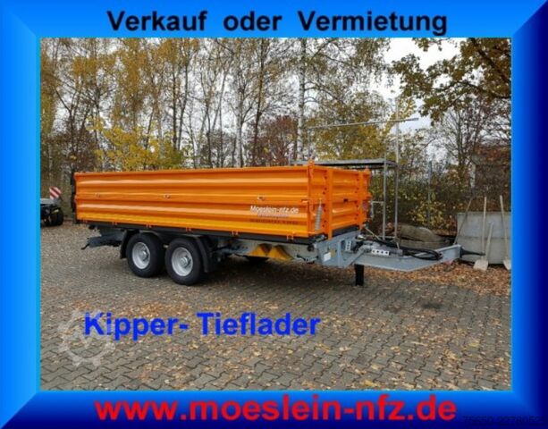 Tipper trailer Möslein TTD11- BA Orange  neuer Tandem 3- Seitenkipper Tiefladermit Bordwand- Aufsatz-- Neufahrzeug --