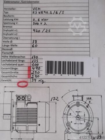 Geared motor 0.6 kW 25 rpm VEM Z3KR90,2/6/S