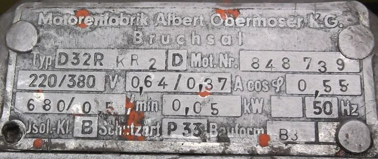 Gear motor 0.05 kW 0.5 rpm Obermoser D32RKR2