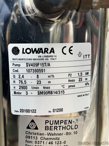 Lowara Vertical Pump 2.4-8 m3/h Height Lowara SV409F15T/A