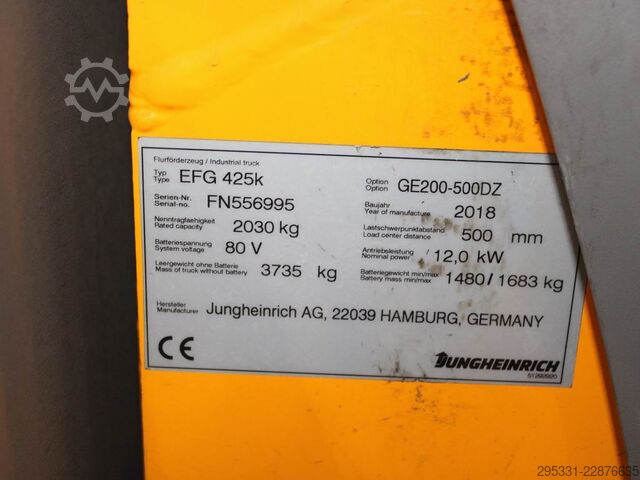 Electric 4-wheel forklift Jungheinrich EFG 425k  GE200-500DZ