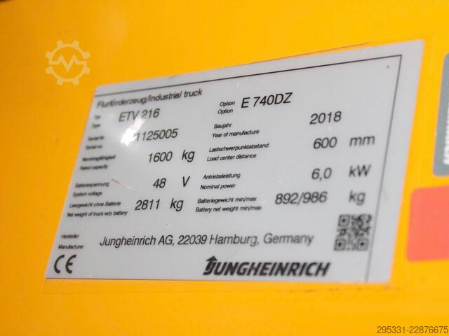 Reach Truck Jungheinrich ETV 216  E-740DZ
