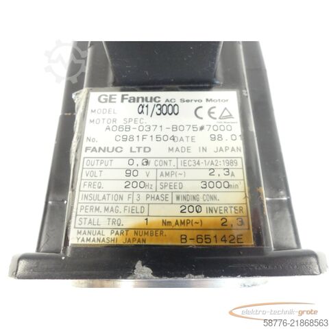 Control unit Fanuc A06B-0371-B075 AC Servo Motor SN: C981F1504