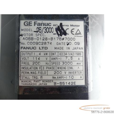 Control unit Fanuc GE  A06B-0128-B176 # 7000 ?6/3000 AC Servo Motor Seriennummer: C009C2874