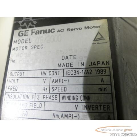 Fanuc Motor Fanuc A06B-0127-B575 # 7000 AC Servo Motor SN: C95504047 --