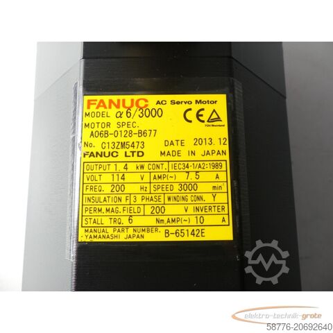 Fanuc Motor Fanuc A06B-0128-B677 AC Servo Motor SN: C113ZM5473 --