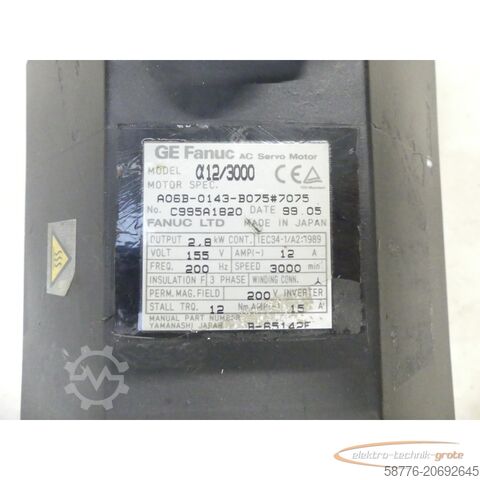 Fanuc Motor Fanuc A06B-0143-B075 #7075 AC Servo Motor SN: C995A1820