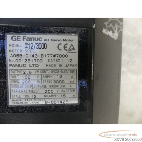 Fanuc Motor Fanuc A06B-0143-B177 #7000 AC Servo Motor SN: C01ZB1703