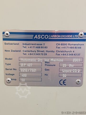 DrDryice dry ice blasting equipment ASCO pelletizer BP407 (blocks / slices and pellets)