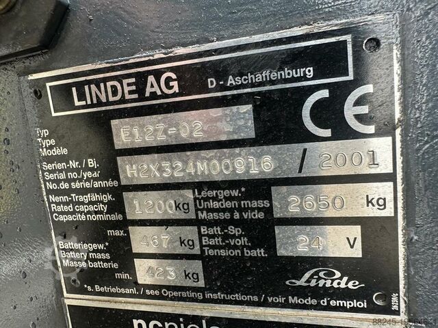VS-22274 Electric triplex forklift Linde E12 with sideshift LINDE E12/324