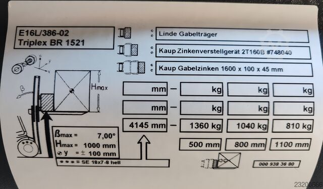 Elektro 3 Rad Linde E16L-02 / 86% batt/ 4.14m