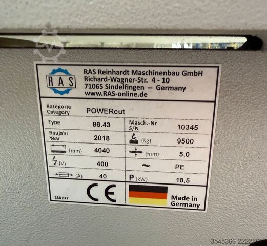 RAS POWERcut 86.43 / 2018 / +equipment RAS POWERcut 86.43