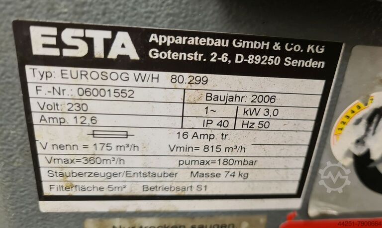 Industriesauger Staubsauger Sauger ESTA Eurosog W/H 80.299