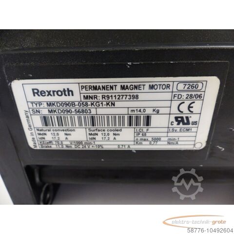 Rexroth Motor Rexroth Indramat MKD090B-058-KG1-KN Servomotor MNR: R911277398 SN: MKD090-56803