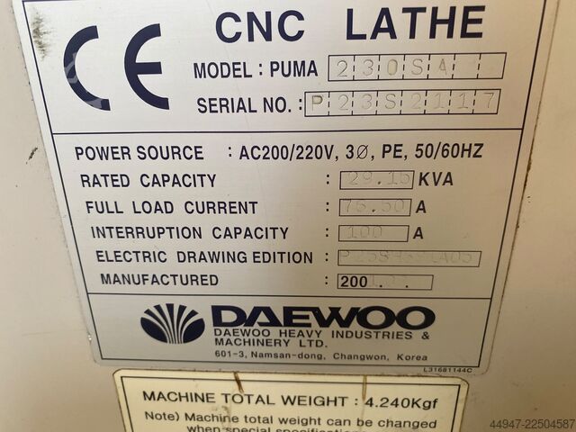 CNC lathe DAEWOO Puma 230 SA