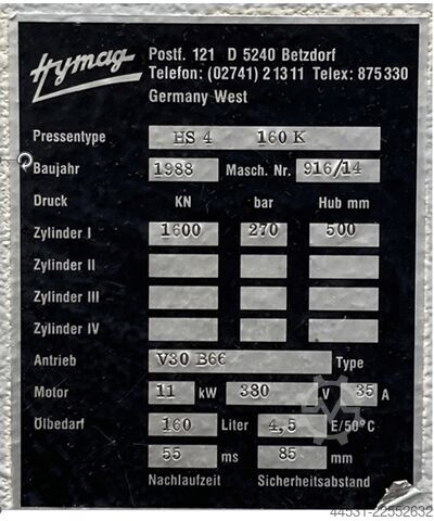 Hydraulische Presse Hymag HS 4 – 160 k