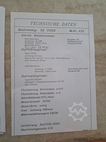 Shredding shaft Maschinenfabrik Lindner RZ S1000