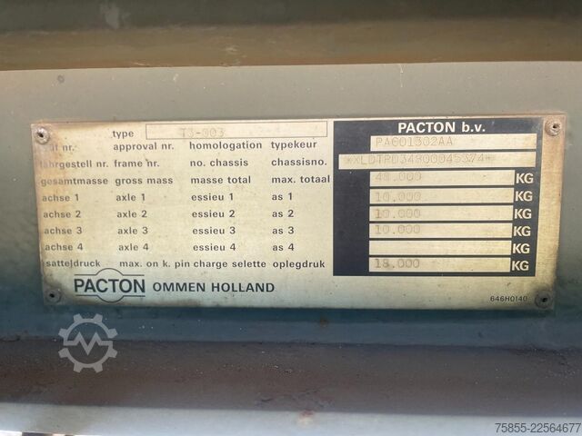 Open body Pacton T3-003 Stenentrailer / Open Trailer / BPW Axles...