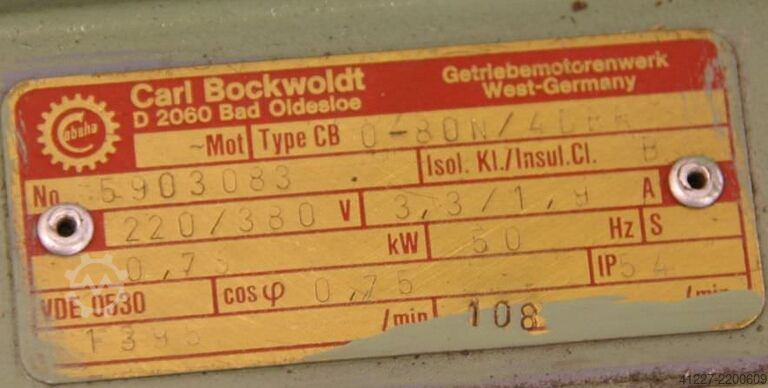 Geared motor 0.75 kW 108 rpm Bockwoldt 0-80N/4DBR