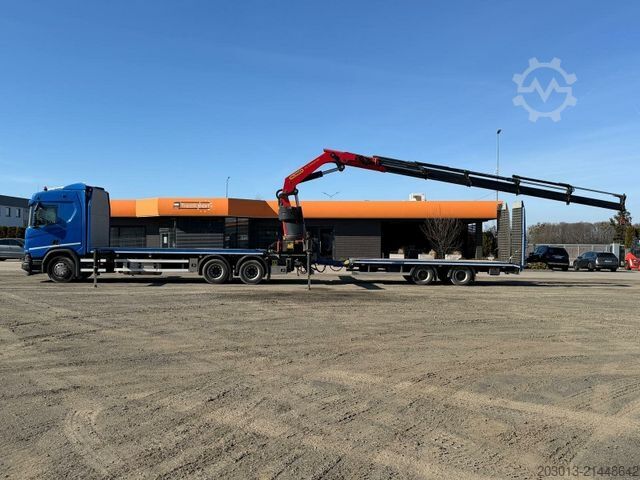 Flatbed truck SCANIA R500 6x4 Pritsche mit Kran Palfinger PK53002 SH