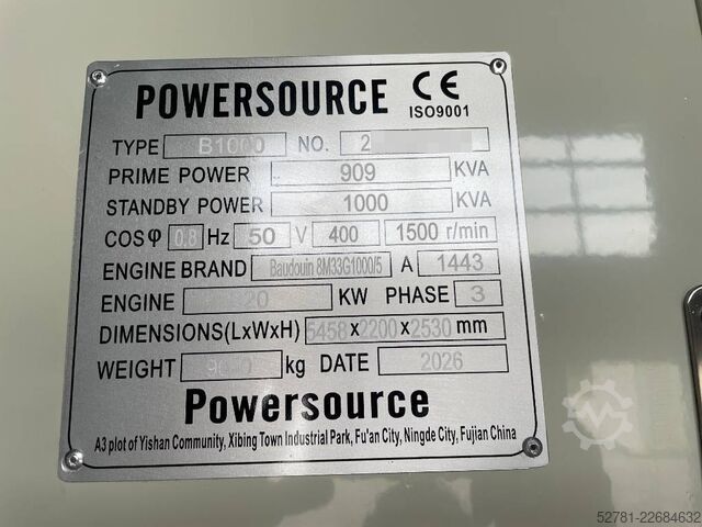 Generator set Baudouin 8M33G1000/5 - 1000 kVA Generator - DPX-19882