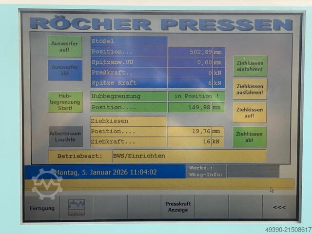 Einständer - Hydraulikpresse mit Ziehkissen, Hydraulische Ziehpresse, Tiefziehpresse, C-Gestell Prod RÖCHER REP 100.01 SZ