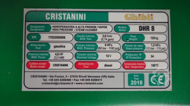 Mobile steam and hot water generator Cristanini Ghibli DHR 8