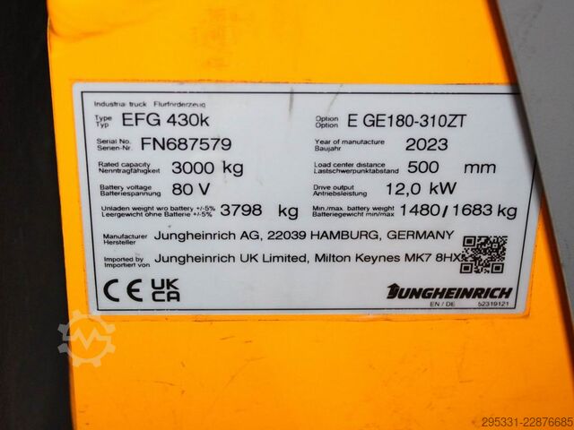 Elektro 4 Rad-Stapler Jungheinrich EFG 430k  E GE180-310ZT