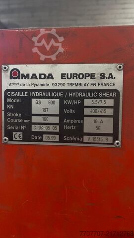 Hydraulic guillotine shear AMADA PROMECAM GS 630