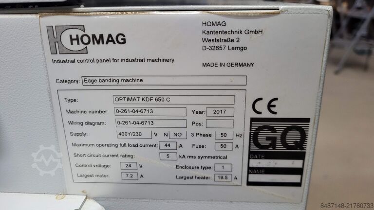 Edgebander HOMAG Optimat KDF 650 C (Ambition 1650 FC)