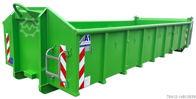 Roll-off container A1 Container Normbehälter 15 m³ Pendelklappe abklappbar und federentlastet RAL 6018 (Gelbgrün)