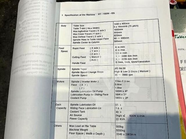 Milling machine Takeda VS3N-EG, 1000x505x520mm, year 1998 Takeda VS3N-EG