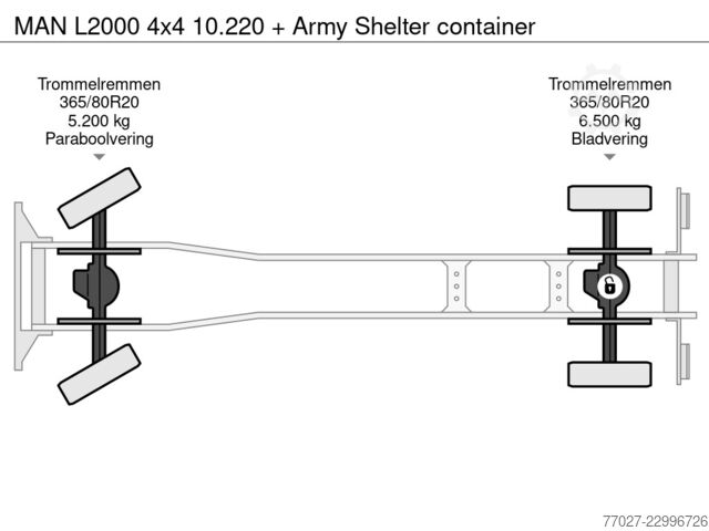 MAN L2000 4x4 10.220 with Army Shelter container MAN L2000 4x4 10.220 + Army Shelter container