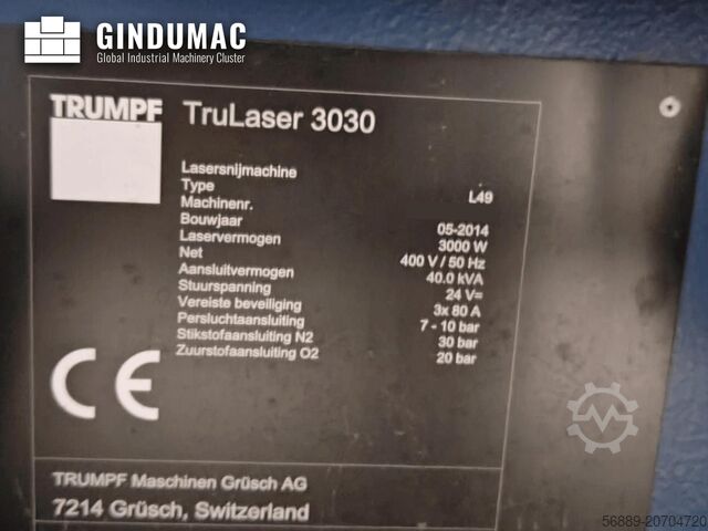 Faserlaserschneidmaschine TRUMPF TruLaser 3030 Fiber