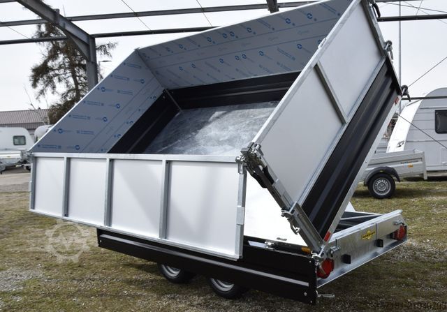 Three-way tipper trailer HUMBAUR HTK3500.31 mit Stahl schwarz und Alublechaufsatz