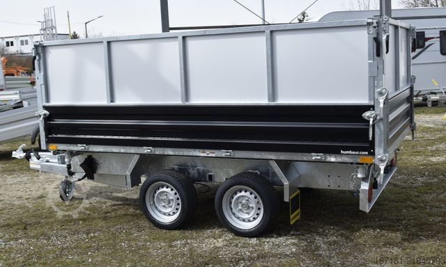 Three-way tipper trailer HUMBAUR HTK3500.31 mit Stahl schwarz und Alublechaufsatz