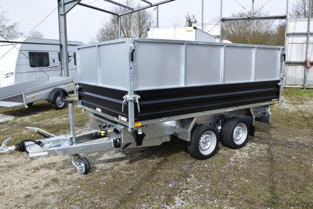 Three-way tipper trailer HUMBAUR HTK3500.31 mit Stahl schwarz und Alublechaufsatz