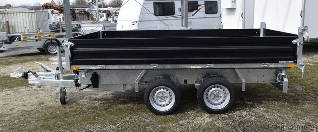 Three-way tipper trailer HUMBAUR HTK3500.31 mit Stahl schwarz und Alublechaufsatz
