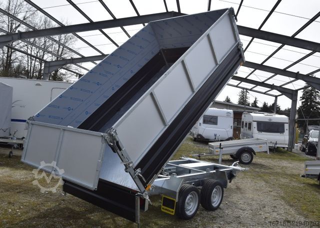 Three-way tipper trailer HUMBAUR HTK3500.31 mit Stahl schwarz und Alublechaufsatz