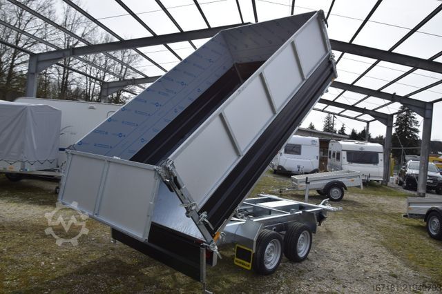 Three-way tipper trailer HUMBAUR HTK3500.31 mit Stahl schwarz und Alublechaufsatz