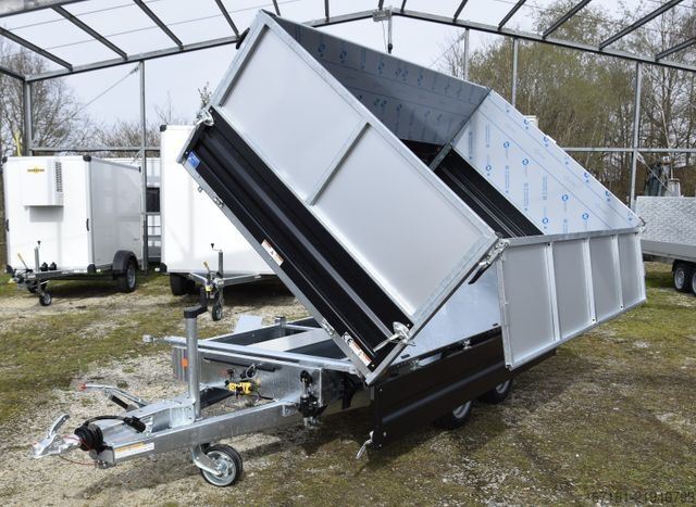 Three-way tipper trailer HUMBAUR HTK3500.31 mit Stahl schwarz und Alublechaufsatz