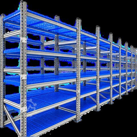 Metalsistem Super shelving unit base bay, boltless shelving system with 5 perforated shelves. Metalsistem Super 1-2-3