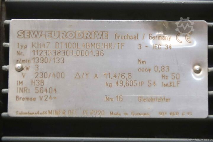 Geared motor 3 kW 133 rpm SEW-Eurodrive KH47 DT100L4BMG/HR/TF