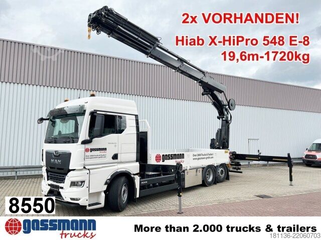 Flatbed truck MAN TGX 26.510 6x2-4 LL, Hiab X-HiPro 548 E-8 Kran ,